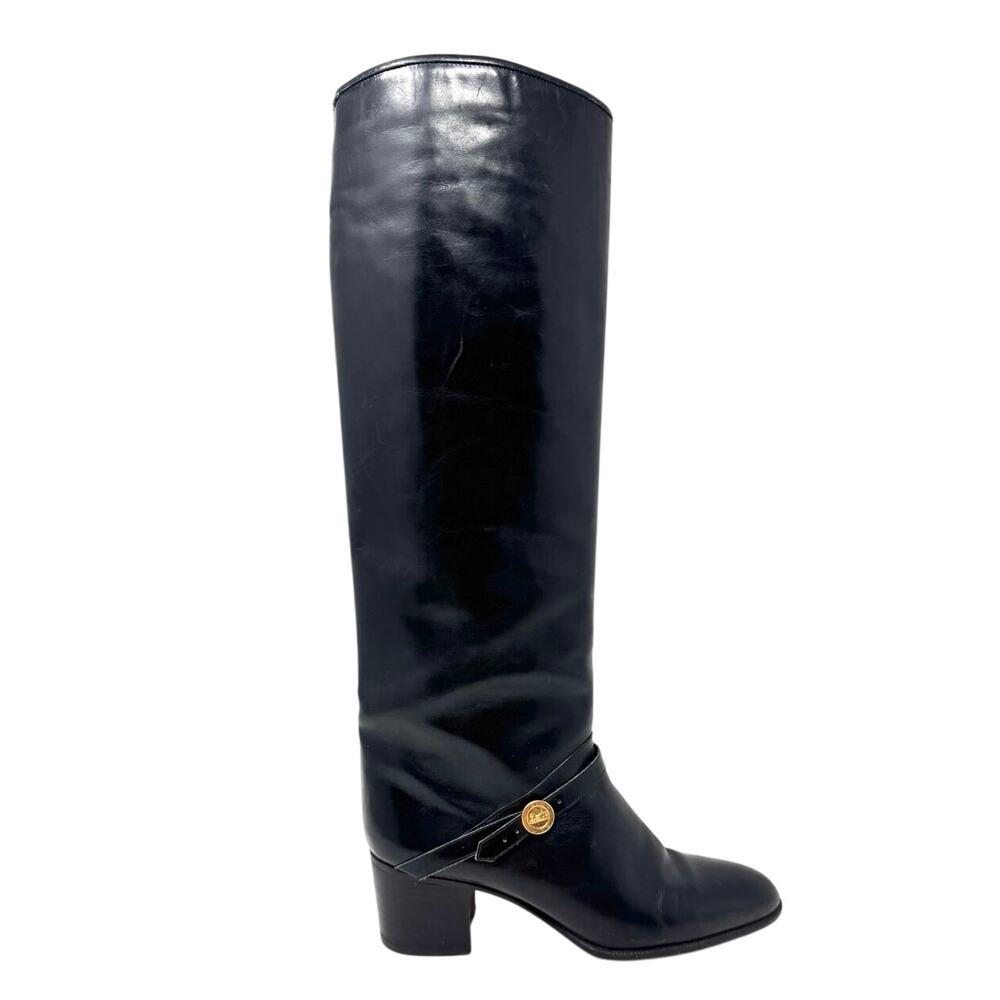 Celine vintage Garance Black Triomphe Strap High Boots Sz 38